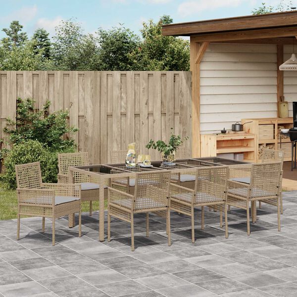 vidaXL Have Spisebordss&aelig;t 9 pcs Beige polyrattan