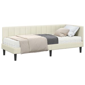 vidaXL Hj&oslash;rnesengramme med Madras 2 stk. Creme 80 x 200 cm Fl&oslash;jl