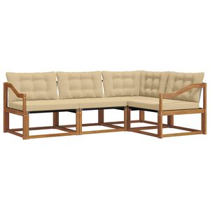 vidaXL Sofa S&aelig;t 4 pcs Naturlig og Beige Massiv akacietr&aelig; og Textilene