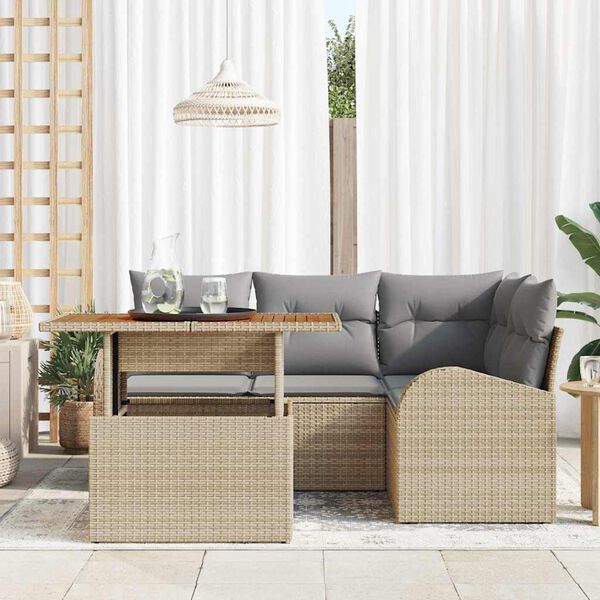 vidaXL Havesofa S&aelig;t med opbevaring 5 pcs Beige Poly rattan