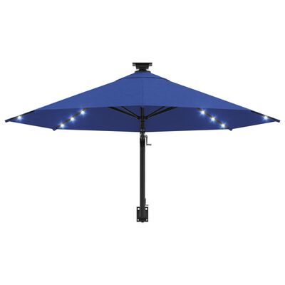 vidaXL væghængt parasol med LED og metalstang 300 cm blå