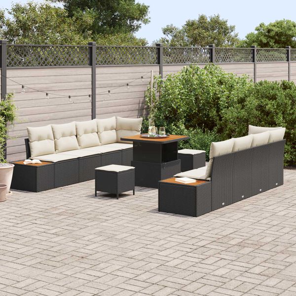 vidaXL Havesofa S&aelig;t 11 pcs Sort polyrattan