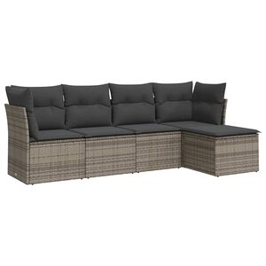 vidaXL sofas&aelig;t 5 dele med hynder polyrattan gr&aring;