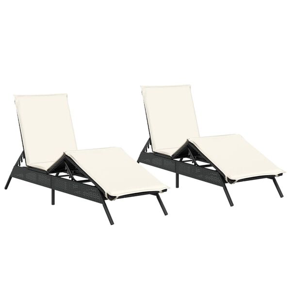 vidaXL liggestole 2 stk. med hynder polyrattan sort