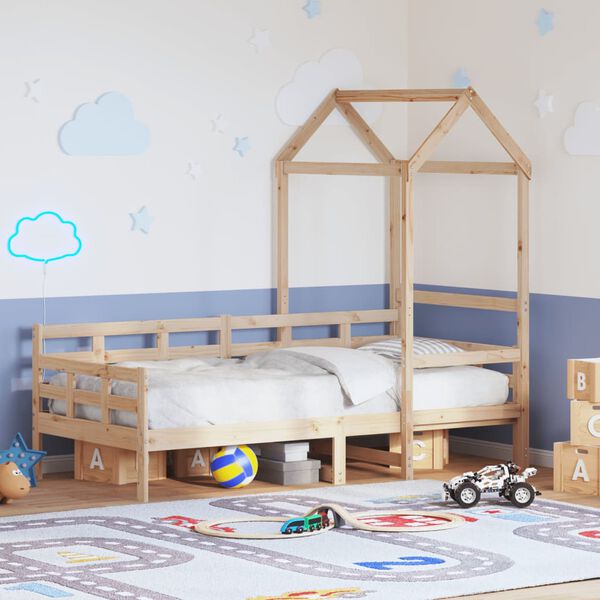 vidaXL daybed med tag 90x200 cm massivt fyrretræ