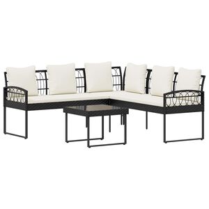 vidaXL Havesofa S&aelig;t 2 stk. Sort og Cream Poly Rattan St&aring;l
