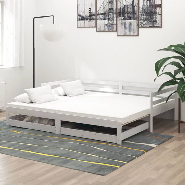 vidaXL daybed med udtræk 2x(90x200) cm massivt fyrretræ hvid