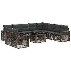 vidaXL Havesofa S&aelig;t 11 stk. Gr&aring; og M&oslash;rkegr&aring; polyrattan