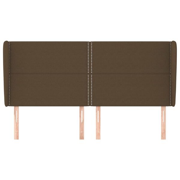 vidaXL sengegavl med kanter 163x23x118/128 cm stof m&oslash;rkebrun