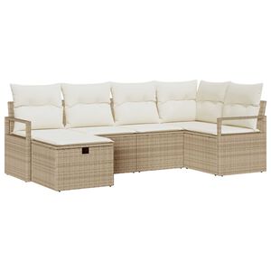 vidaXL Havesofa S&aelig;t med pude med opbevaring 6 pcs Beige Poly rattan