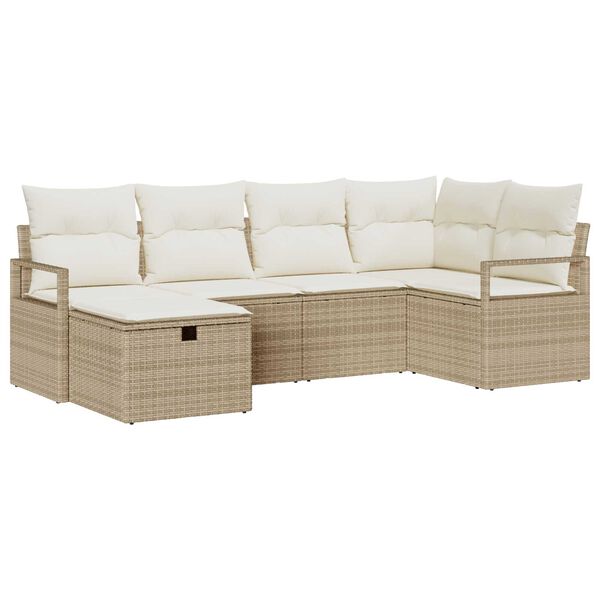 vidaXL Havesofa S&aelig;t med pude med opbevaring 6 pcs Beige Poly rattan