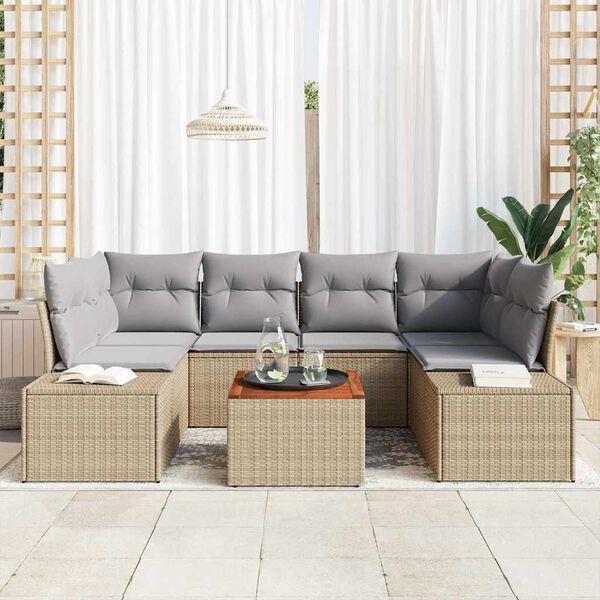 vidaXL Havesofa S&aelig;t med pude 7 pcs Beige polyrattan