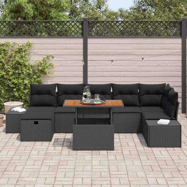 vidaXL Havesofa S&aelig;t 8 pcs Sort polyrattan