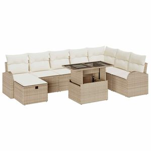 vidaXL Havesofa S&aelig;t med pude med opbevaring 9 pcs Beige Poly rattan