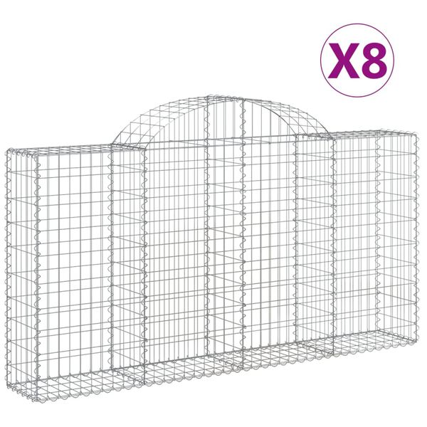 vidaXL buede gabionkurve 8 stk. 200x30x100/120 cm galvaniseret jern