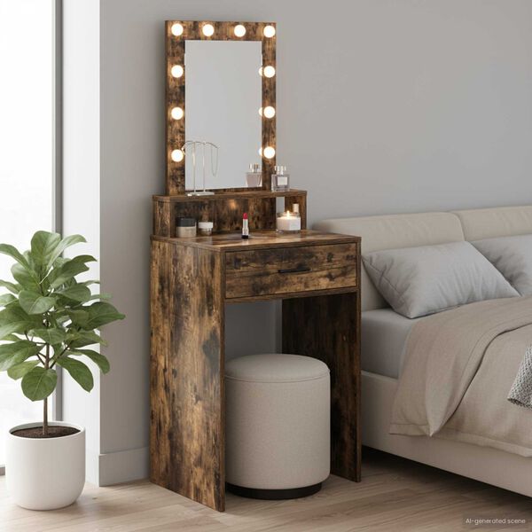 vidaXL Klædeskab med spejllys Brun 50 x 41 x 140 cm Konstrueret træ