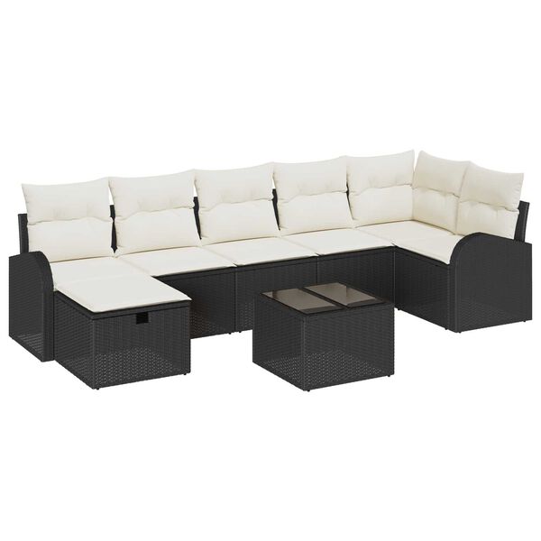 vidaXL Havesofa S&aelig;t med pude med opbevaring 8 pcs Sort Poly rattan