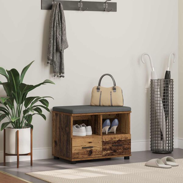 vidaXL Hallb&aelig;nk med pude med skuffe Gammelt tr&aelig; 60 x 38 x 46 cm