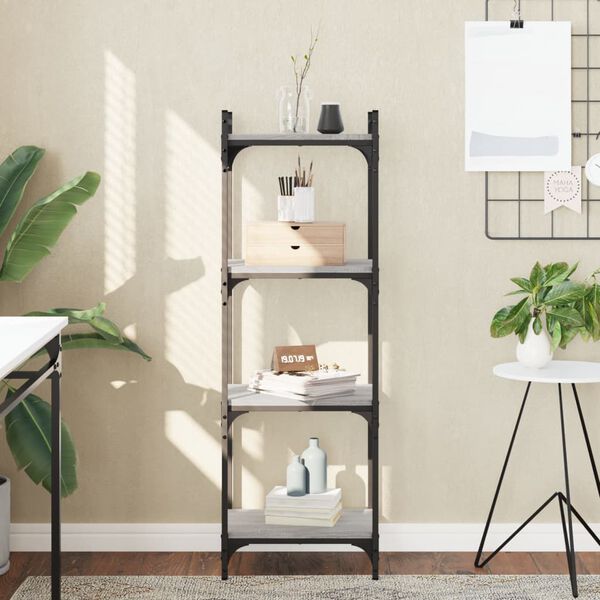 vidaXL bogreol 4 hylder 40x30x120 cm konstrueret tr&aelig; gr&aring; sonoma-eg