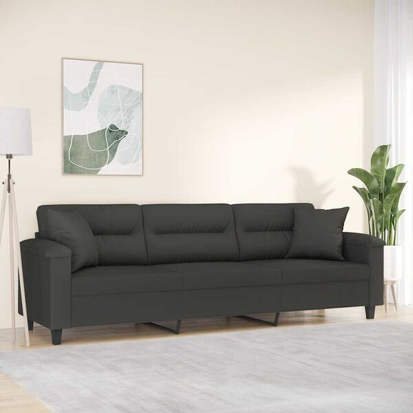 vidaXL 3-personers sofa m. puder hynder 210 cm mikrofiberstof m&oslash;rkegr&aring;