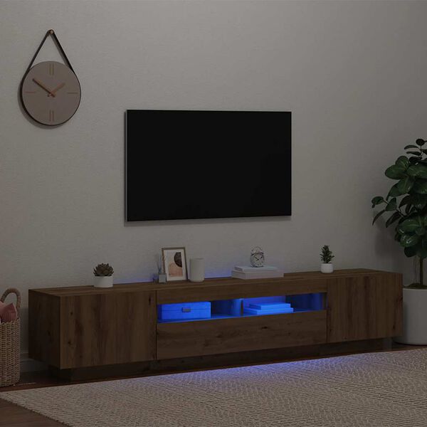 vidaXL tv-bord med LED-lys 200x35x40 cm konstrueret tr&aelig; kunsteg