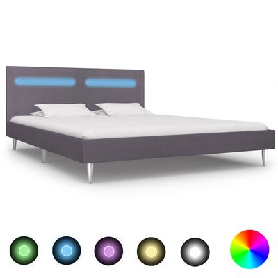 vidaXL sengestel med LED 160 x 200 cm stof grå