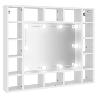 vidaXL spejlskab med LED-lys 91x15x76,5 cm hvid