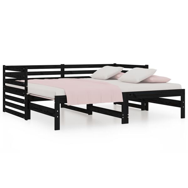 vidaXL daybed med udtr&aelig;k 2x(80x200) cm massivt fyrretr&aelig; sort