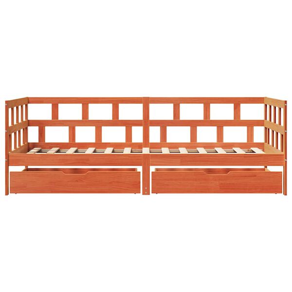 vidaXL daybed med skuffer uden madras 90x200 cm massivt træ gyldenbrun