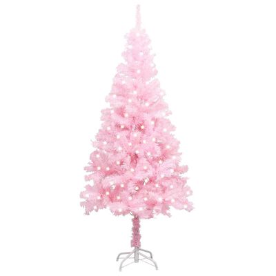 vidaXL kunstigt juletræ med lys og juletræsfod 240 cm PVC lyserød