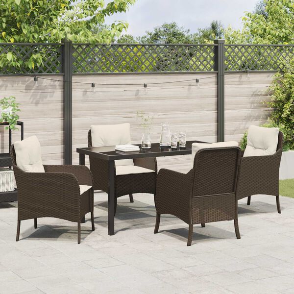 vidaXL Have Spisebordss&aelig;t med pude 5 pcs Brun polyrattan