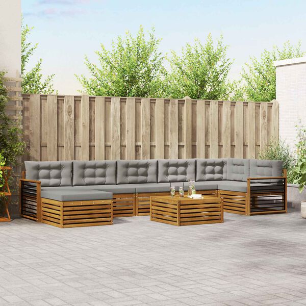 vidaXL Sofas&aelig;t med pude 8 pcs Naturlig og Lys Gr&aring; Massivt Akacietr&aelig;