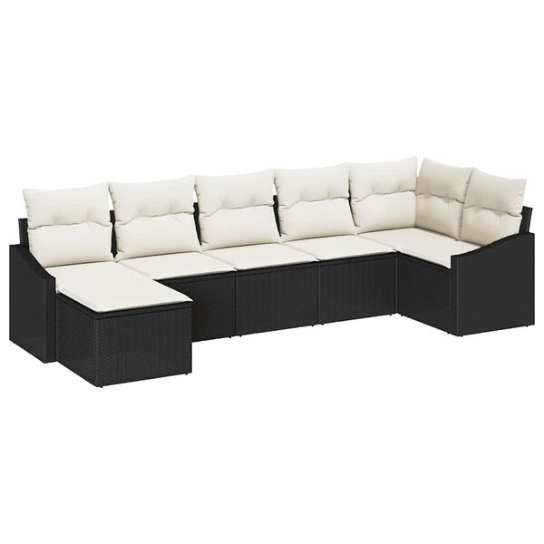 vidaXL Sofa S&aelig;t med pude 7 pcs Sort polyrattan