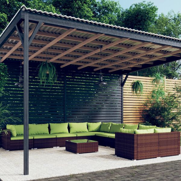 vidaXL lounges&aelig;t til haven 11 dele med hynder polyrattan brun