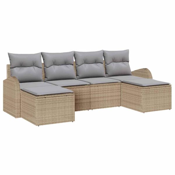 vidaXL Sofa S&aelig;t med pude 6 pcs Beige og lysegr&aring; polyrattan