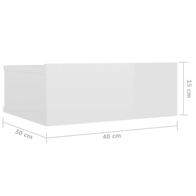 vidaXL svævende natbord 40 x 30 x 15 cm spånplade hvid højglans