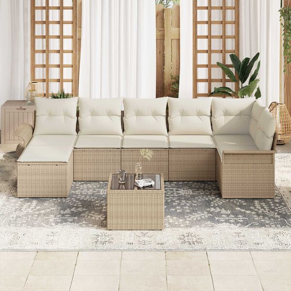 vidaXL Havesofa S&aelig;t med pude med opbevaring 8 pcs Beige Poly rattan