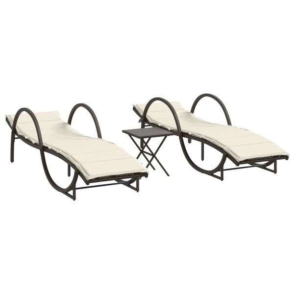 vidaXL liggestole 2 stk. med bord polyrattan brun