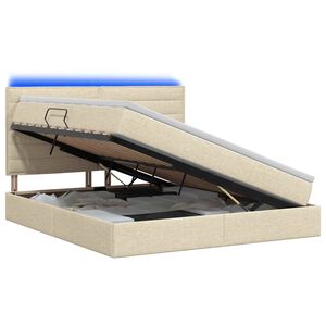 vidaXL LED opbevarings seng med madras Cremefarvet 140 x 200 cm Stof