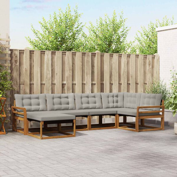 vidaXL Udend&oslash;rs sofagruppe 6 pcs Naturlig og Lys Gr&aring; Massivt Akacietr&aelig;