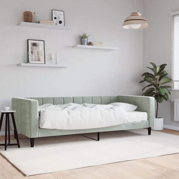 vidaXL daybed med madras 90x190 cm velour lysegr&aring;