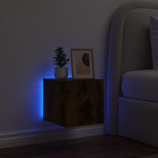 vidaXL v&aelig;gh&aelig;ngt tv-bord med LED-lys 30,5x35x30 cm r&oslash;get egetr&aelig;sfarve