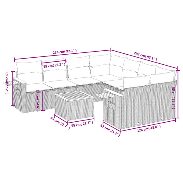 vidaXL sofasæt til haven 9 dele med hynder polyrattan sort