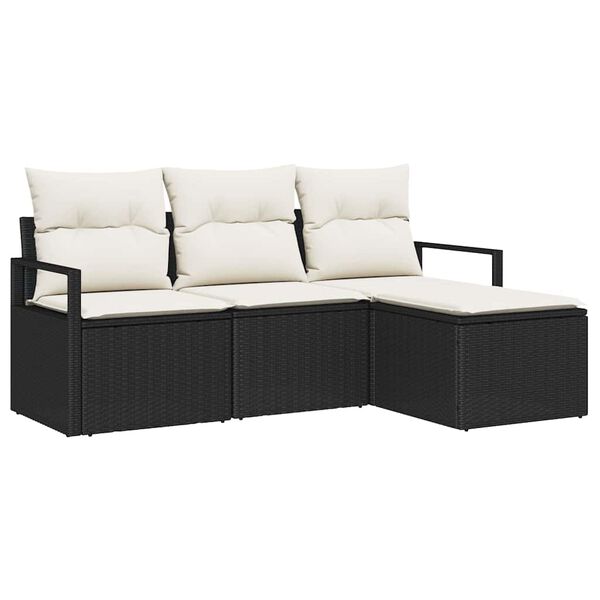 vidaXL Sofa S&aelig;t med pude med opbevaring 4 pcs Sort og Cream polyrattan
