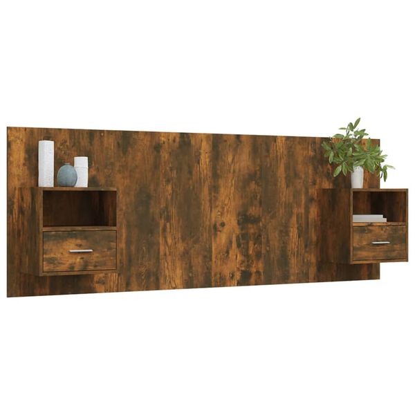 vidaXL sengegavl med opbevaring konstrueret træ røget egetræsfinish