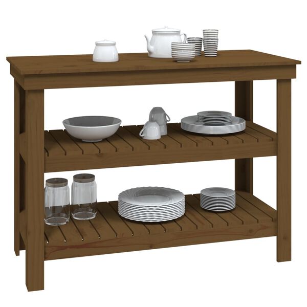 vidaXL arbejdsbord 110,5x50x80 cm massivt fyrretr&aelig; gyldenbrun