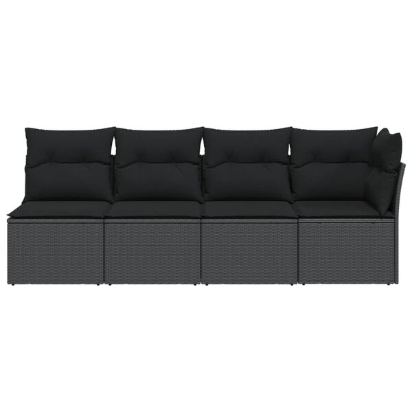 vidaXL havesofa med hynder 4-personers sort polyrattan