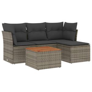 vidaXL sofas&aelig;t 5 dele med hynder polyrattan gr&aring;