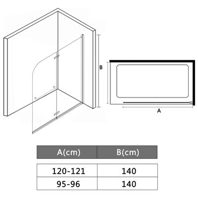 vidaXL foldbar brusekabine 2 paneler ESG 95x140 cm
