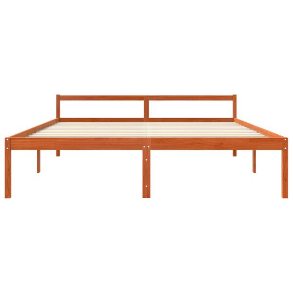 vidaXL Sengestel med hovedg&aelig;rde Voks brun 180 x 200 cm Massiv fyrretr&aelig;